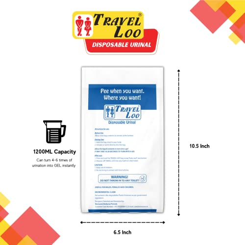 Travel Loo disposable urinal pouch for travel, bed ridden patients, kids, turns Urine, Vomit into Gel instantly | Leak proof and Odourless | 1200 ml Capacity, Pack of 6 bags - Image 4