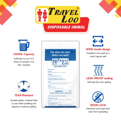Travel Loo disposable urinal pouch for travel, bed ridden patients, kids, turns Urine, Vomit into Gel instantly | Leak proof and Odourless | 1200 ml Capacity, Pack of 6 bags - Image 2