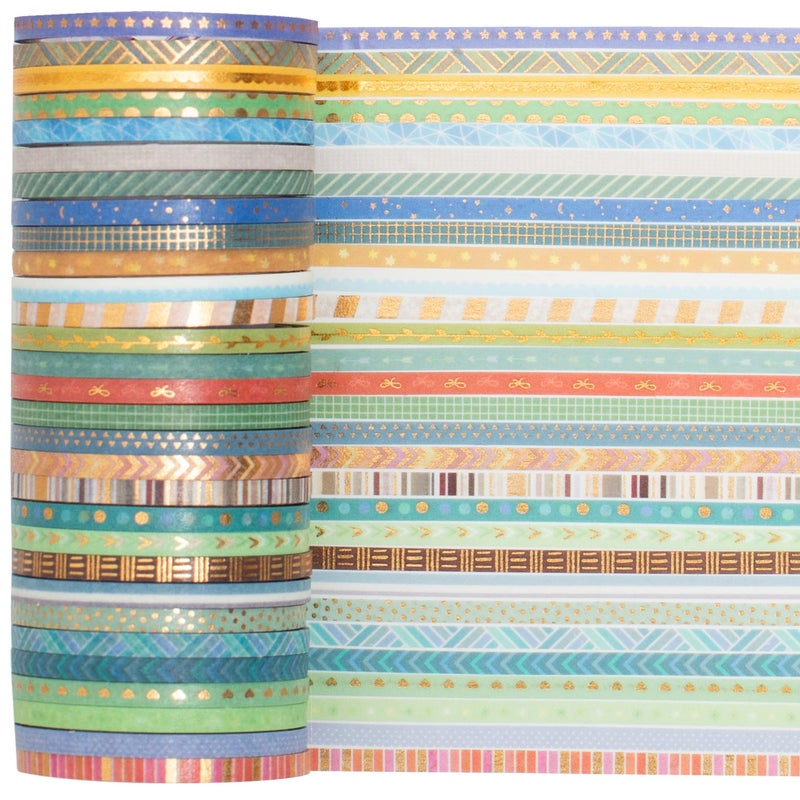 YUBBAEX 60 Rolls Skinny Washi Tape Set Gold Foil Masking Thin Basic Patterns Decorative Tapes for Arts, DIY Crafts, Journals, Planners, Scrapbook, Wrapping - Image 4