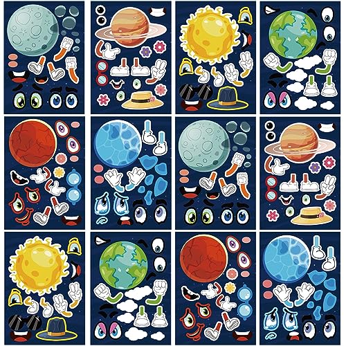 DaiUni 24 Sheets 82759 Make Your Own Space Stickers for Kids Toddlers Make a Face Stickers for Kids Party Favors Activities - Image 1