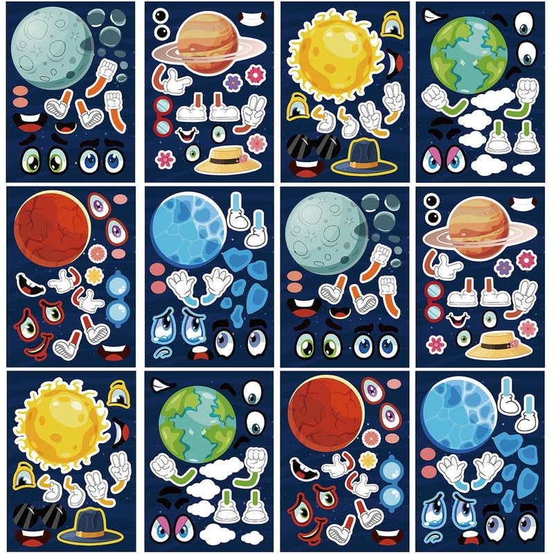 DaiUni 24 Sheets 82759 Make Your Own Space Stickers for Kids Toddlers Make a Face Stickers for Kids Party Favors Activities - Image 2