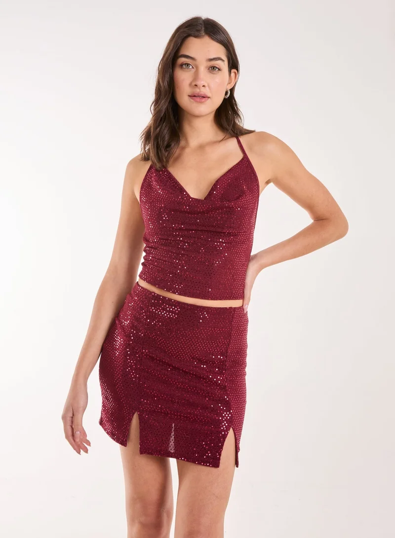 Pink Vanilla Mirror Sequin Halter Crop Top