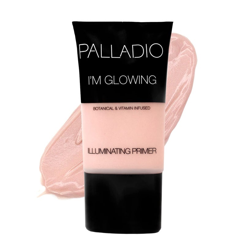 PALLADIO Palladio Im Glowing Illuminating Primer Pearly Pink Makeup Primer for Face Contains Aloe Vera Grape Seed Oil Green Tea Brightens Complexion Combats Wrinkles Fine Lines  Pores 