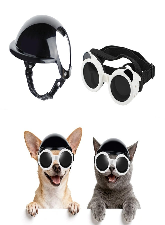 Billionchains Extra Small Dog Helmet with Cute Dog Goggles, Protects Eyes & Head from Impact, Ideal for Puppy Riding/Outdoor Activities/Halloween Cosplay, White - Image 1