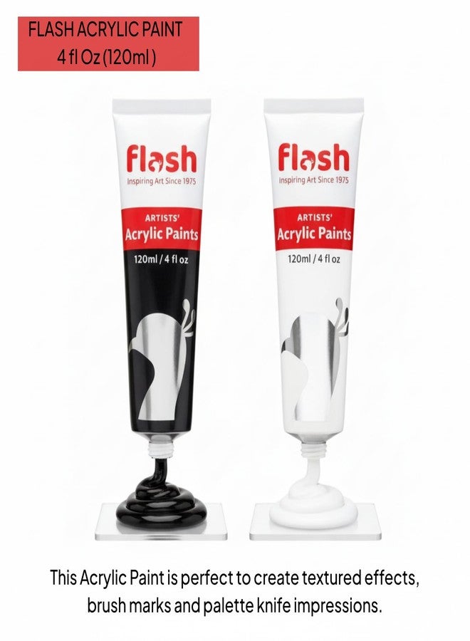 فلاش أنابيب طلاء أكريليك فلاش ١٢٠ مل، عبوة من قطعتين (عبوة مشتركة من الأسود والأبيض) | ألوان أكريليك للرسم والحرف اليدوية والمشاريع المدرسية | مجموعة طلاء فنية غير سامة للمبتدئين والطلاب - Image 3