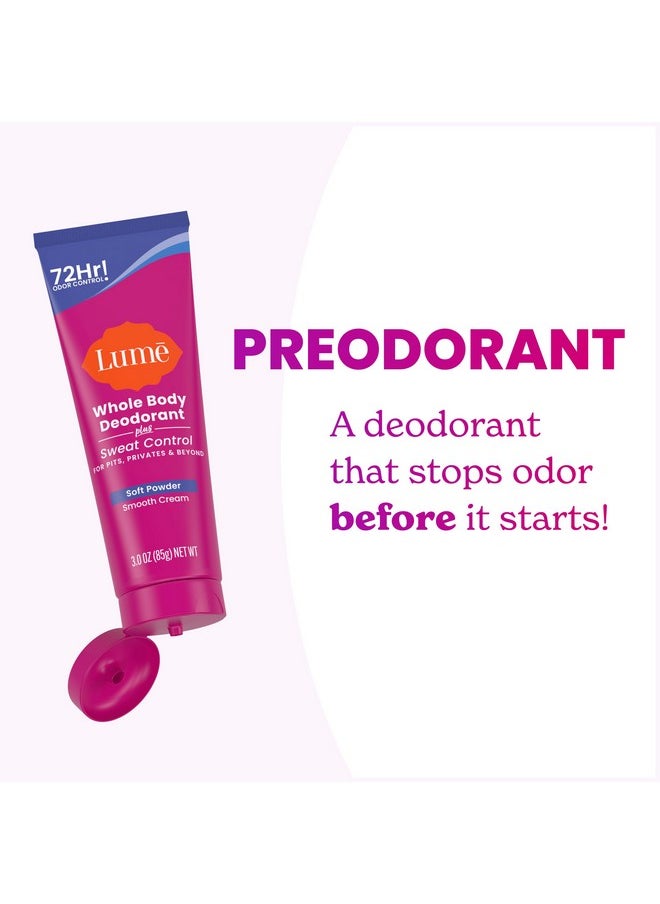 Lume - Lume Whole Body Deodorant Plus Sweat Control - Smooth Cream Tube - 72 Hour Odor And Sweat Control - Baking Soda Free, Skin Loving - 3.0 ounce (Pack of 2) (Soft Powder) - Image 1