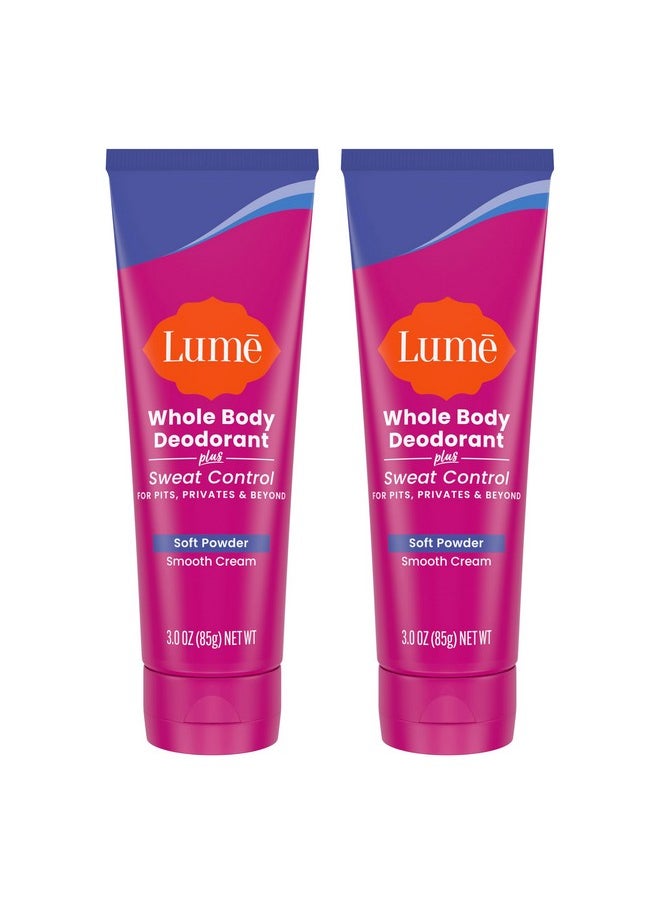 Lume - Lume Whole Body Deodorant Plus Sweat Control - Smooth Cream Tube - 72 Hour Odor And Sweat Control - Baking Soda Free, Skin Loving - 3.0 ounce (Pack of 2) (Soft Powder) - Image 1