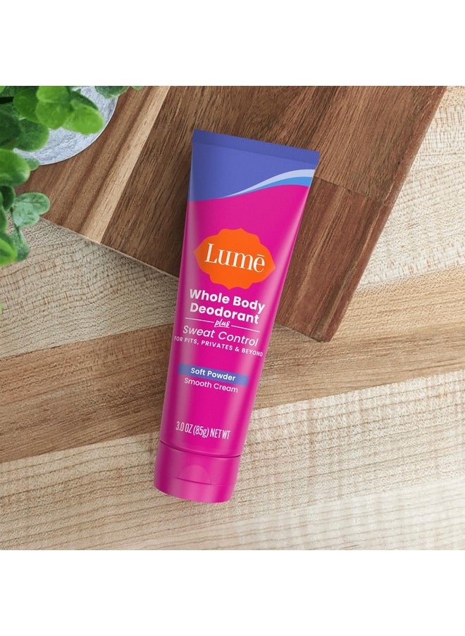 Lume - Lume Whole Body Deodorant Plus Sweat Control - Smooth Cream Tube - 72 Hour Odor And Sweat Control - Baking Soda Free, Skin Loving - 3.0 ounce (Pack of 2) (Soft Powder) - Image 1