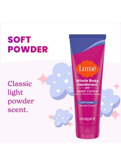 Lume Lume Whole Body Deodorant Plus Sweat Control - Smooth Cream Tube - 72 Hour Odor And Sweat Control - Baking Soda Free, Skin Loving - 3.0 ounce (Pack of 2) (Soft Powder)  - Image 3