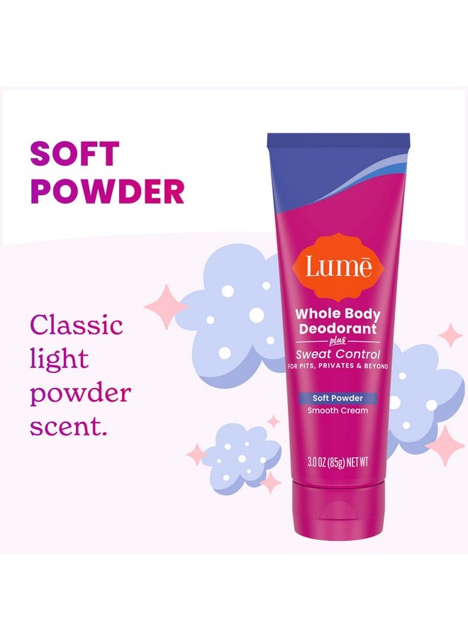 Lume - Lume Whole Body Deodorant Plus Sweat Control - Smooth Cream Tube - 72 Hour Odor And Sweat Control - Baking Soda Free, Skin Loving - 3.0 ounce (Pack of 2) (Soft Powder) - Image 1
