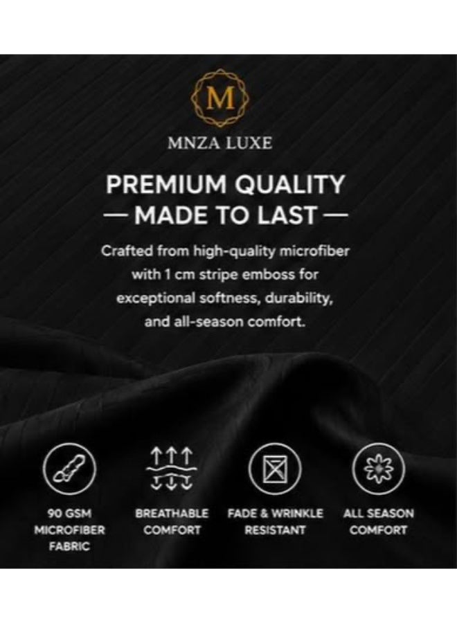 MNZA LUXE طقم ملاءة سرير مايكروفايبر مخططة بخطوط 1 سم، ملاءة سرير مطاطية واحدة + غطاءا وسادتين | فائقة النعومة، قابلة للتنفس ومقاومة للتجاعيد | أسود - Image 5