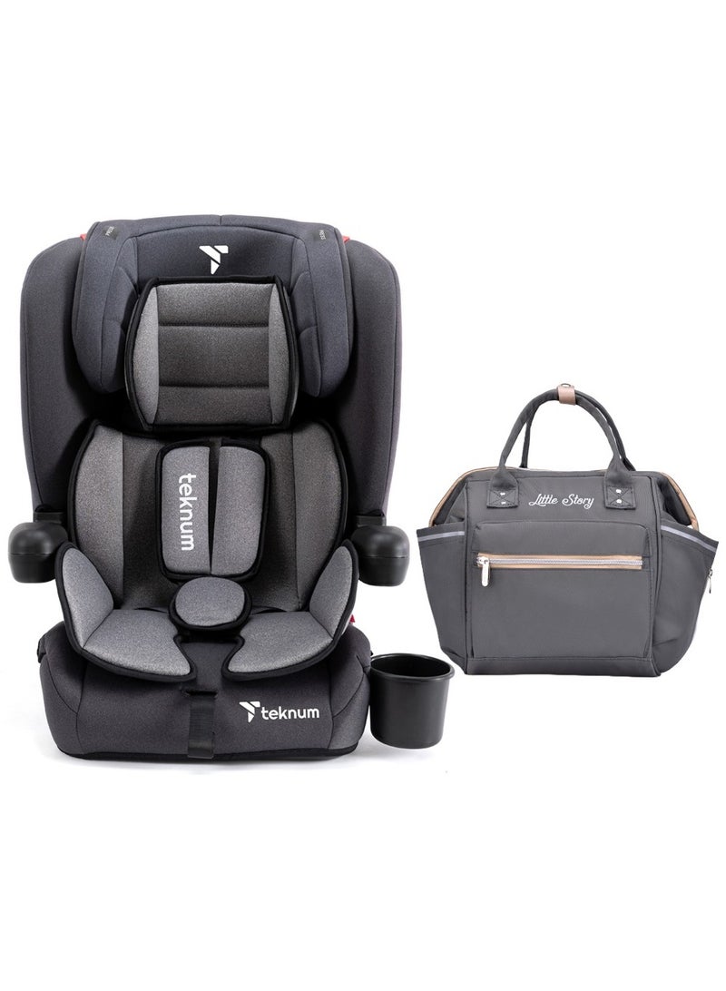 TEKNUM Pack And Go Foldable Car Seat With Ace Diaper Bag - Grey - Image 1
