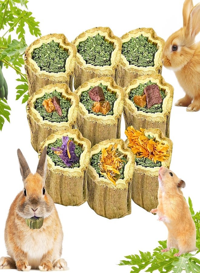 Tyotrbs 9Pcs RabbitChew Toys, Natural PapayaWood Chew Treats with Organic Alfalfa Hay, Dried Fruits and Vegetables and Flowers for Guinea Pigs Hamsters - Image 1