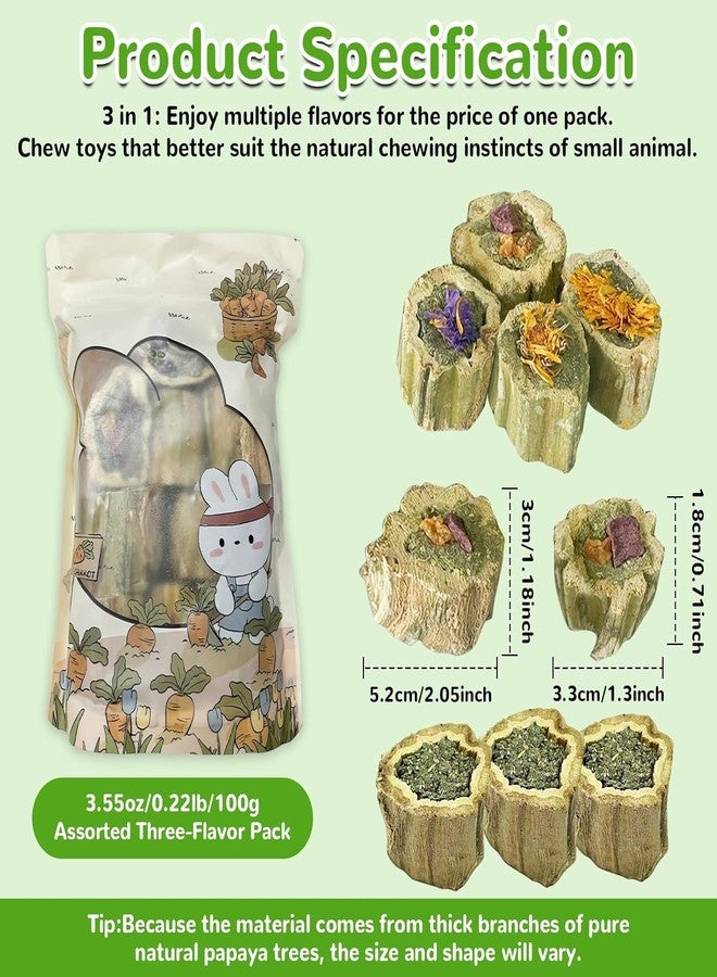Tyotrbs 9Pcs RabbitChew Toys, Natural PapayaWood Chew Treats with Organic Alfalfa Hay, Dried Fruits and Vegetables and Flowers for Guinea Pigs Hamsters - Image 3