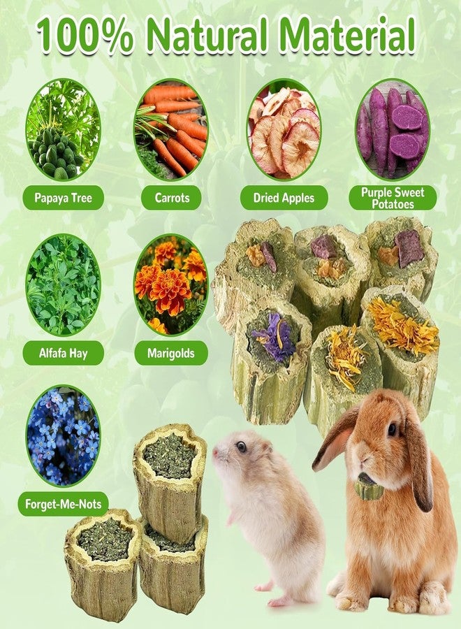 Tyotrbs 9Pcs RabbitChew Toys, Natural PapayaWood Chew Treats with Organic Alfalfa Hay, Dried Fruits and Vegetables and Flowers for Guinea Pigs Hamsters - Image 5