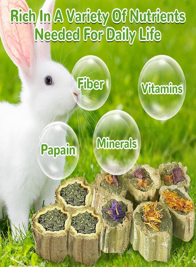 Tyotrbs 9Pcs RabbitChew Toys, Natural PapayaWood Chew Treats with Organic Alfalfa Hay, Dried Fruits and Vegetables and Flowers for Guinea Pigs Hamsters - Image 2