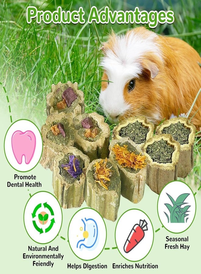 Tyotrbs 9Pcs RabbitChew Toys, Natural PapayaWood Chew Treats with Organic Alfalfa Hay, Dried Fruits and Vegetables and Flowers for Guinea Pigs Hamsters - Image 4