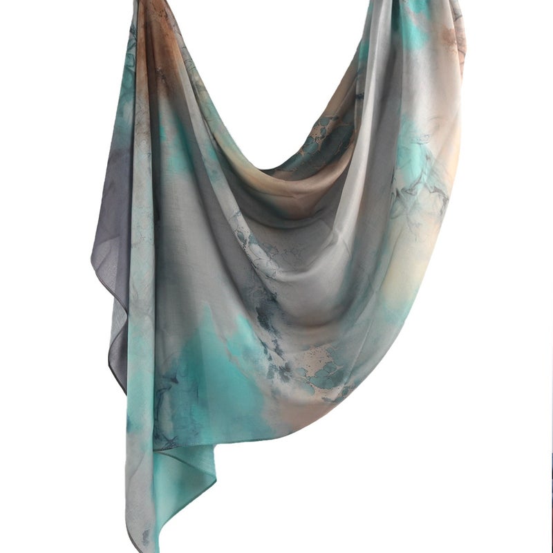 Best-Selling Watercolor Tie-Dye Cotton Scarf - Satin Polyester Long Wrap, Turkish Headscarf