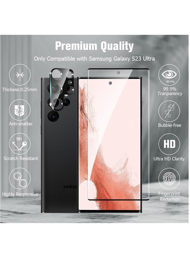 Generic - 4 Pack for Samsung Galaxy S23 Ultra 9H Hardness Tempered Glass Screen Protector and Camera Lens Protector, 3D Full Coverage, Fingerprint Unlock - Image 1