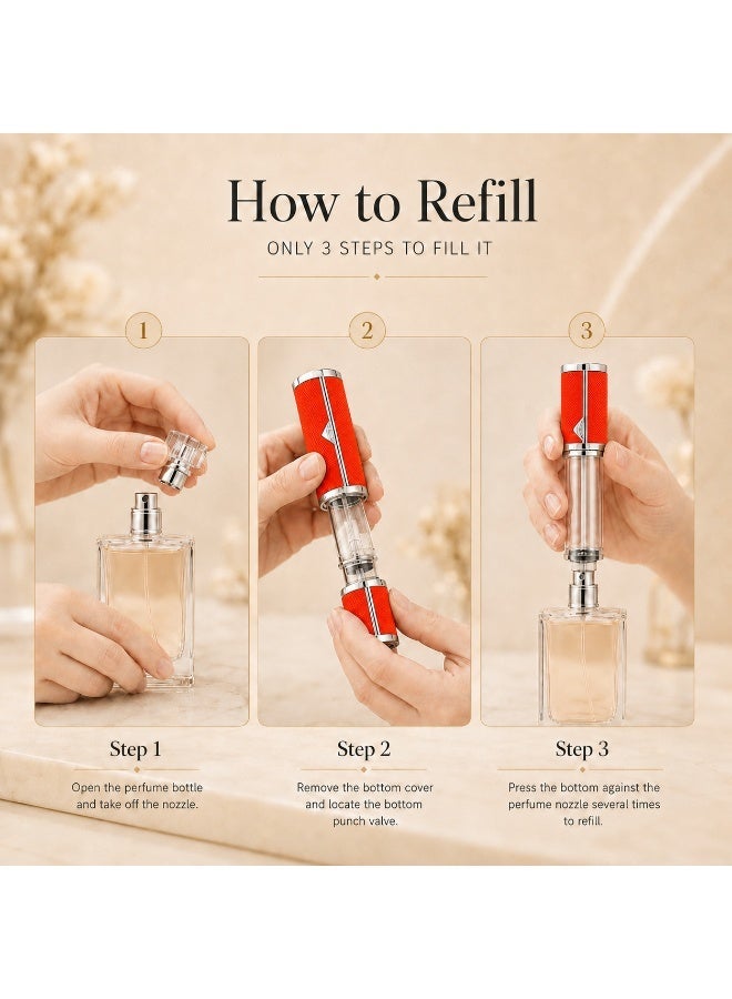 5ml Refillable Perfume Atomizer Spray Bottle, Compact Bottom-Fill Travel Fragrance Container with Protective Cap, Orange - Image 5