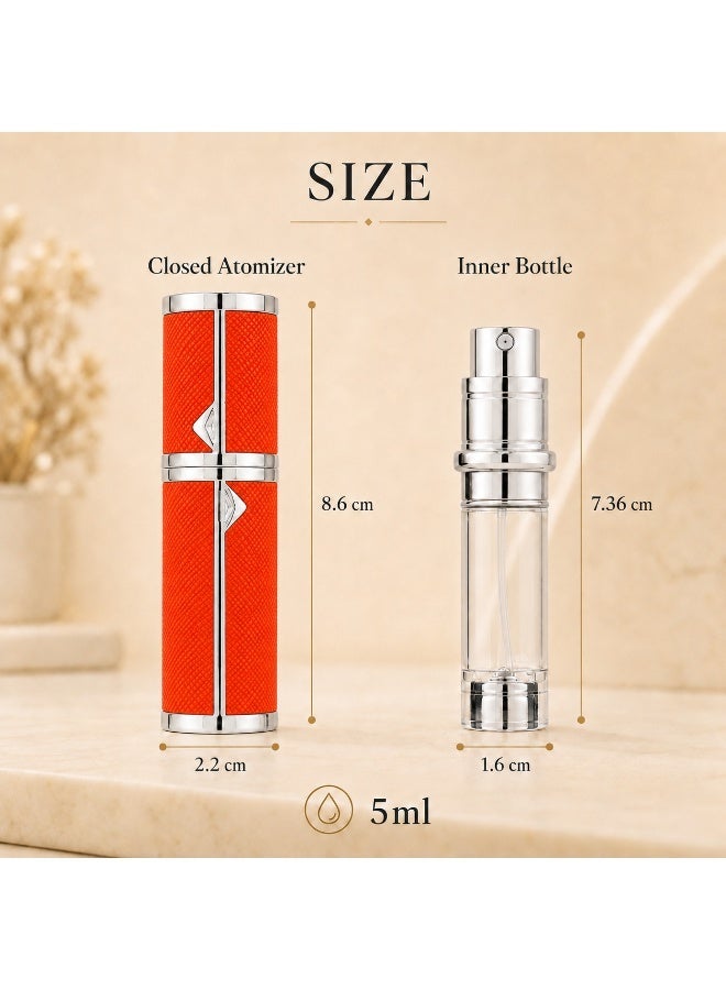 5ml Refillable Perfume Atomizer Spray Bottle, Compact Bottom-Fill Travel Fragrance Container with Protective Cap, Orange - Image 3