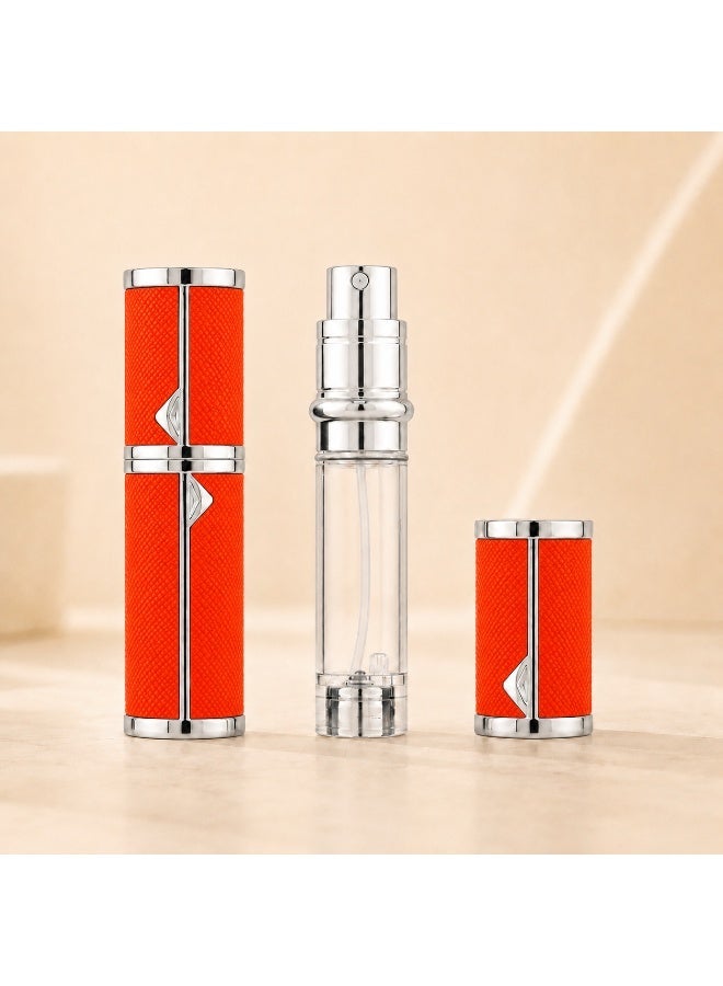 5ml Refillable Perfume Atomizer Spray Bottle, Compact Bottom-Fill Travel Fragrance Container with Protective Cap, Orange - Image 2