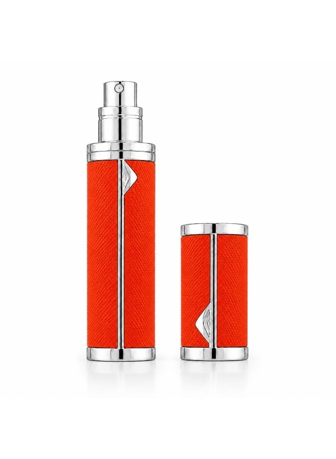 5ml Refillable Perfume Atomizer Spray Bottle, Compact Bottom-Fill Travel Fragrance Container with Protective Cap, Orange - Image 1