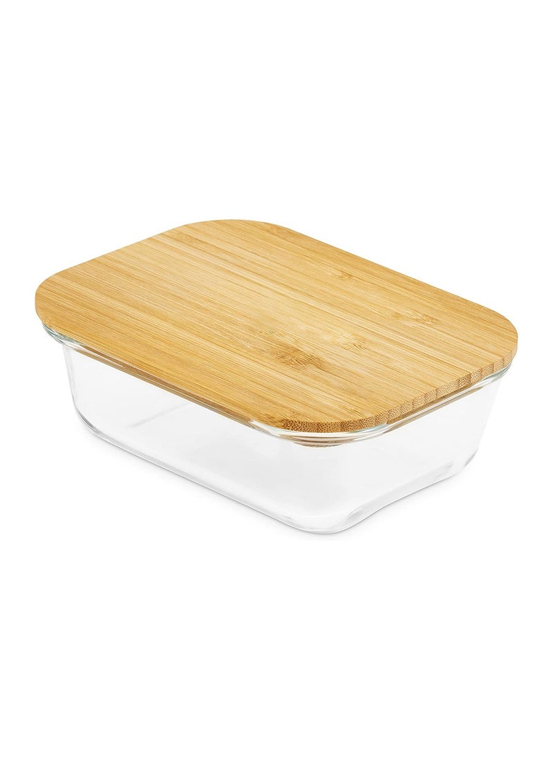 BLACKSTONE - Borosilicate Glass Food Storage Container with Wooden Lid & Silicone Removable Seal - Image 1