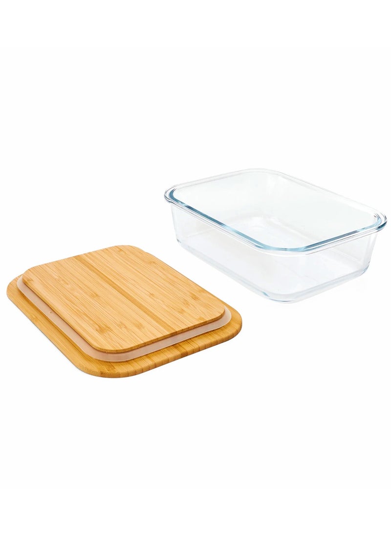 BLACKSTONE - Borosilicate Glass Food Storage Container with Wooden Lid & Silicone Removable Seal - Image 1