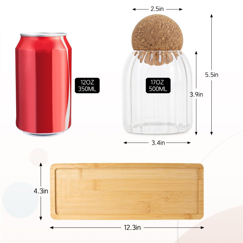 GYOSUGANG Glass Jar Storage Container with Ball Cork, 3PCS Round Glass Canisters with Tray & Labels, Small Glass Jars for Food Sugar Candy Coffee Tea Nuts - Style 2(500ml/17oz) - Image 4