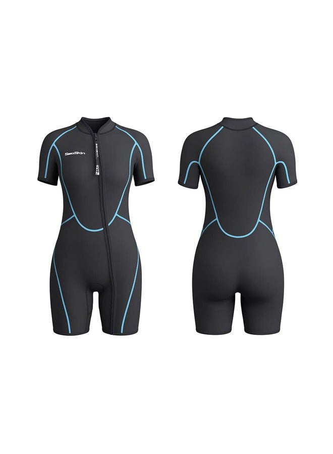 Seaskin (Womens S (Chest: 90cm), Womens 3mm) - Mens 3mm Shorty Wetsuit Womens, Full Body Diving Suit Front Zip Scuba Diving Wetsuit Snorkelling Surfing - Image 1