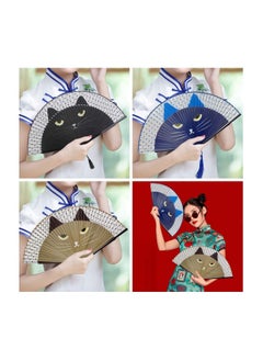 SYOSI Folding Fan, Handheld Fans, Cat Cartoon Kung Fu Fan Elegant Chinese Japanese Style for Women Men, Silk Folding Fans with Bamboo Frames for Dancing Cosplay Wedding Party Props Decoration( Brown)  - Image 5