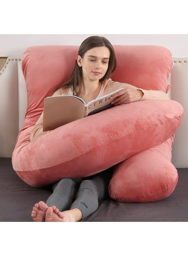 Elover Pregnancy Pillow U-Shaped Full Body Maternity Support Pillow for Pregnant Women with Replaceable and Washable Velvet Cover Size 60" (Velvet, Pink)  - Image 5
