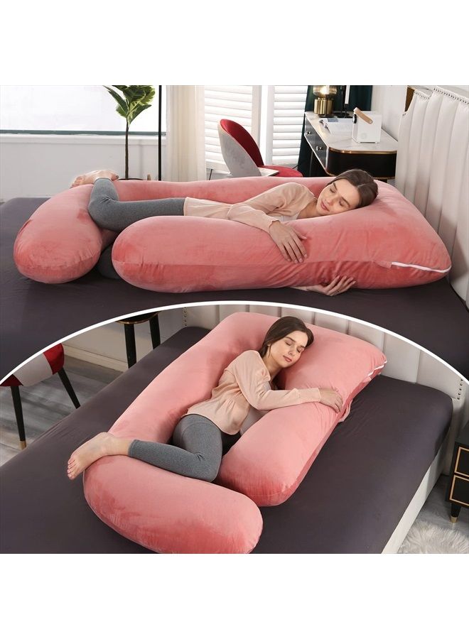 Elover Pregnancy Pillow U-Shaped Full Body Maternity Support Pillow for Pregnant Women with Replaceable and Washable Velvet Cover Size 60" (Velvet, Pink)  - Image 3