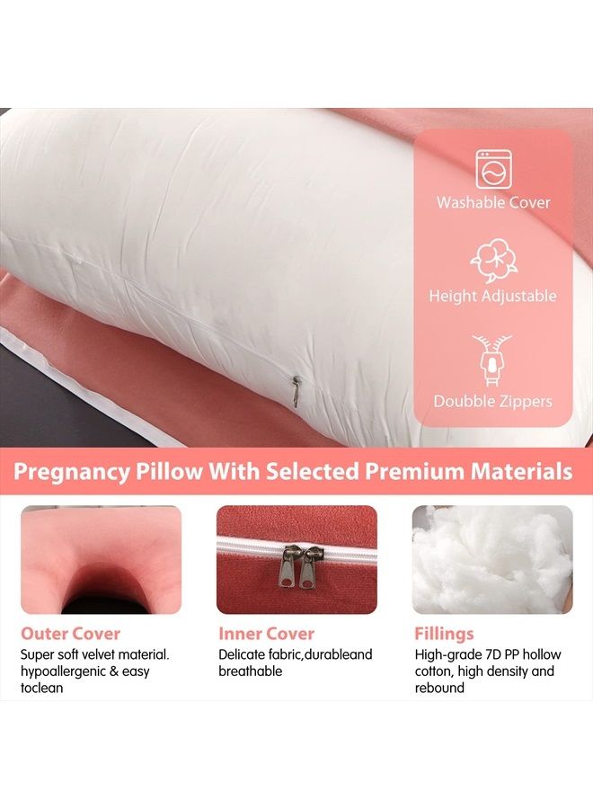 Elover Pregnancy Pillow U-Shaped Full Body Maternity Support Pillow for Pregnant Women with Replaceable and Washable Velvet Cover Size 60" (Velvet, Pink)  - Image 4