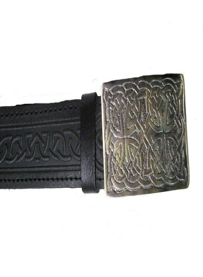 AAR Leather Celtic Design Kilt Belt Black & Brown With Antique Finish Buckle Scottish Highland - Image 2
