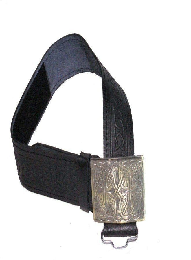 AAR Leather Celtic Design Kilt Belt Black & Brown With Antique Finish Buckle Scottish Highland - Image 1