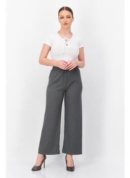 bebe Women Wide Leg Textured Palazzo Pants, Dark Grey  - Image 2