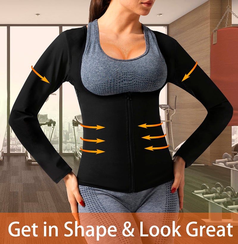DYUAI Sauna Shirt for Women Sauna Suit for Women Waist Trainer Sauna Sweat Vest Workout Body Shaper Long Sleeve(6003-01-L) - Image 5