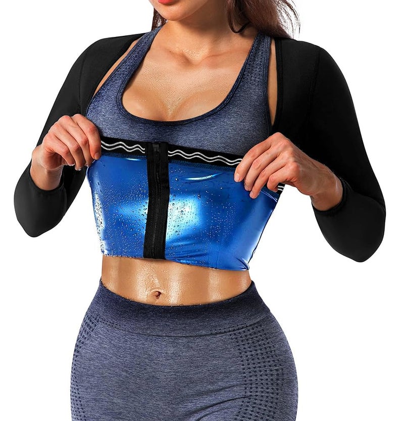 DYUAI Sauna Shirt for Women Sauna Suit for Women Waist Trainer Sauna Sweat Vest Workout Body Shaper Long Sleeve(6003-01-L) - Image 1