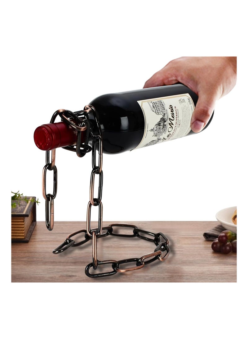 SYOSI Magic Wine Bottle Holder, Floating Wine Holder Steel Link Chain Wine Stand Air-Hanging Wine Rack Gravity Defying Wine Holder Illusion Wine Bottle Holder Chain Wine Bottle Stand for Kitchen Bar - Image 1
