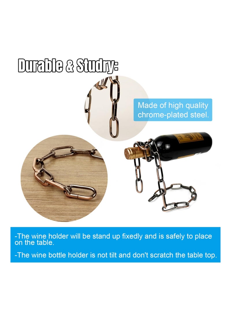 SYOSI Magic Wine Bottle Holder, Floating Wine Holder Steel Link Chain Wine Stand Air-Hanging Wine Rack Gravity Defying Wine Holder Illusion Wine Bottle Holder Chain Wine Bottle Stand for Kitchen Bar - Image 2
