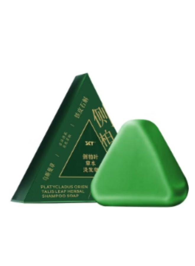 SKT Nature Triangle Shampoo Bar, 100G Usman Grass Green Shampoo Solid Soap, Nature Triangle Shampoos Bars for Hair Growth, Natural Usman Grass Rice Conditioner Soap Bar, for All Hair Types