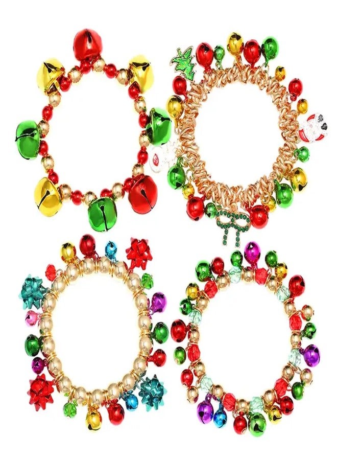 ARATLENCH Christmas Jingle Bell Bracelet Colorful Bow Snowman Xmas Tree Beaded Chram Stretch Bracelet Novelty Christmas Festival Holiday Jingle Bells Bracelets Set for Women - Image 1
