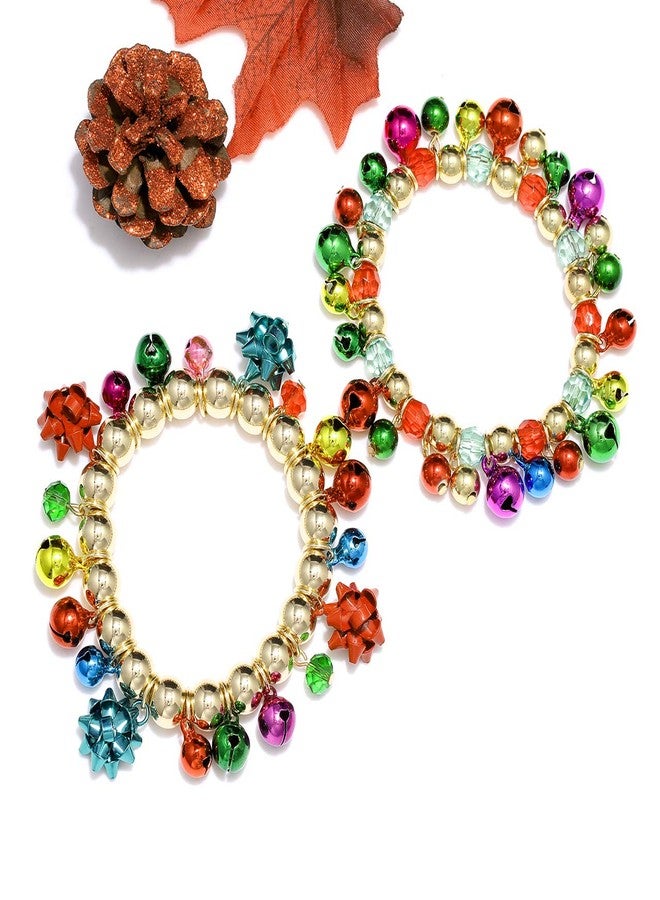 ARATLENCH Christmas Jingle Bell Bracelet Colorful Bow Snowman Xmas Tree Beaded Chram Stretch Bracelet Novelty Christmas Festival Holiday Jingle Bells Bracelets Set for Women - Image 5