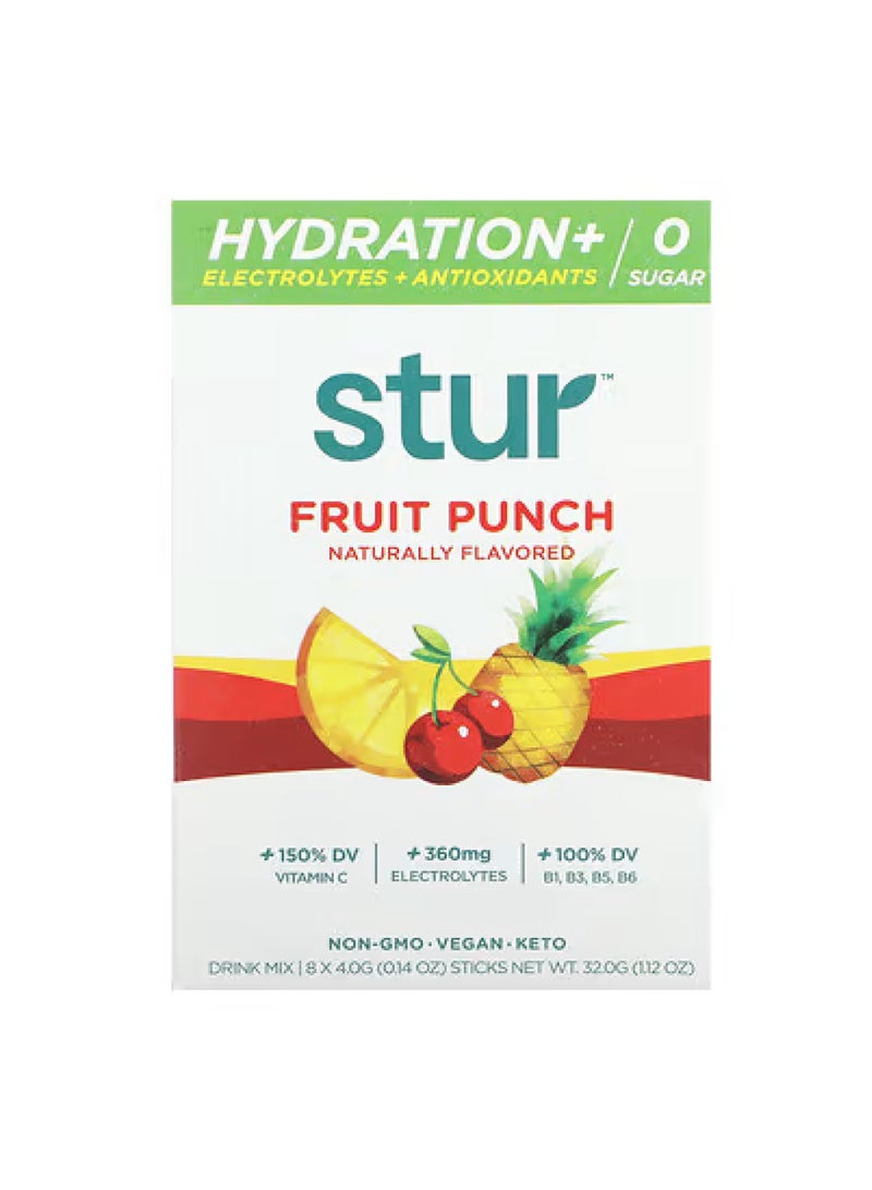 Hydration + Electrolytes + Antioxidants Drink Mix, Fruit Punch, 8 Sticks, 0.14 oz (4 g) Each