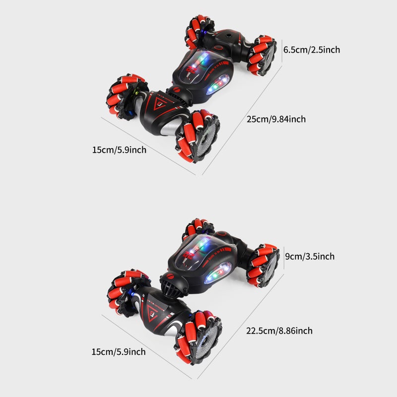 Remote Control Stunt Car 2.4GHz Remote Control Twist Car Remote Control Spray Car with Function Lateral Movement, Breathing Light, Deformation, Double-sided Driving, Wrist Watch-Dual Remote Control - Image 5