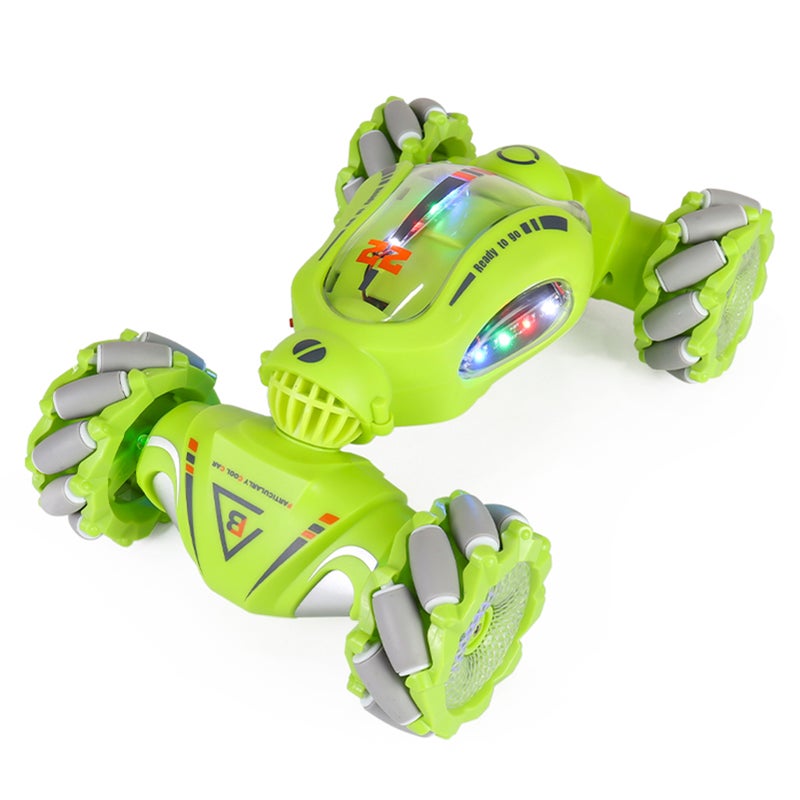 Remote Control Stunt Car 2.4GHz Remote Control Twist Car Remote Control Spray Car with Function Lateral Movement, Breathing Light, Deformation, Double-sided Driving, Wrist Watch-Dual Remote Control - Image 2