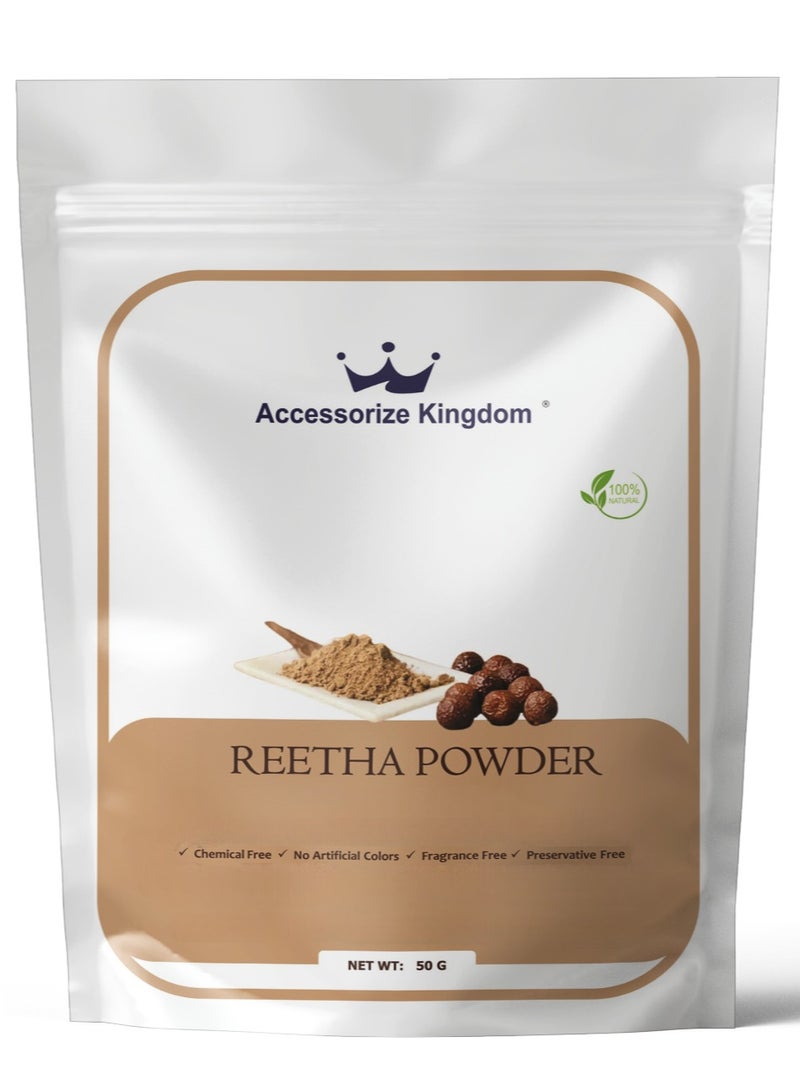 مملكة الإكسسوارات مسحوق ريثا (٥٠ غرامًا) - طبيعي ونقي ١٠٠٪ | مناسب للشعر والبشرة | ينظف الشعر بلطف، ويزيل الأوساخ والزيوت الزائدة | يقوي جذور الشعر، ويعزز نموه، ويهدئ فروة الرأس - Image 1