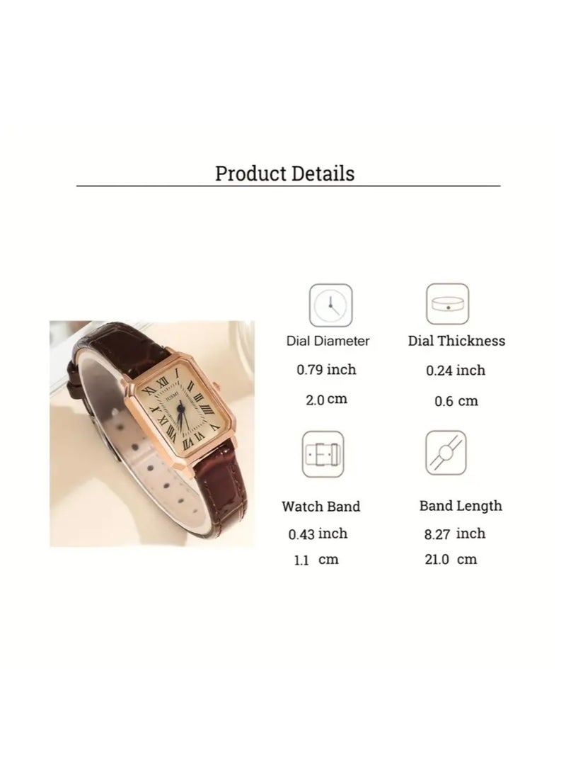 JUSMI Casual Rectangle Pointer Quartz Watch Rome Fashion Analog Retro PU Leather Wrist Watch For Women Female - Image 5